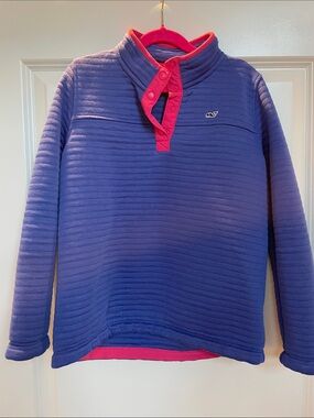 Vineyard Vines Girls' Purple Pullover with Pink Snap Trim
